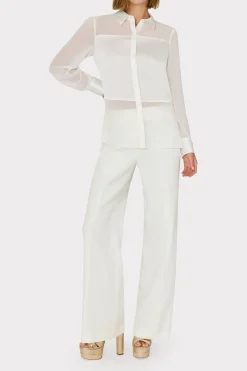 MILLY Tops-Andy Satin Combo Button Up Blouse