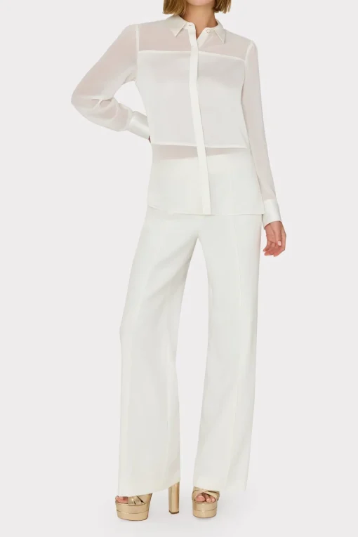 MILLY Tops-Andy Satin Combo Button Up Blouse