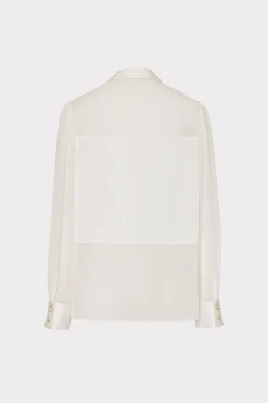 MILLY Tops-Andy Satin Combo Button Up Blouse