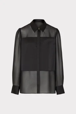 MILLY Tops-Andy Satin Combo Button Up Blouse