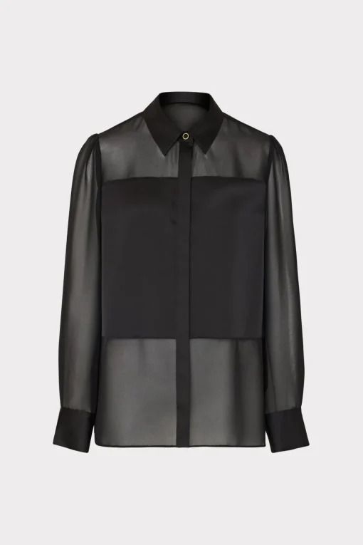 MILLY Tops-Andy Satin Combo Button Up Blouse