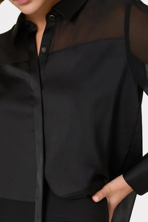 MILLY Tops-Andy Satin Combo Button Up Blouse