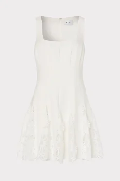 MILLY White Dresses-Ariel Cady 3D Lace Combo Dress