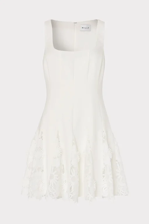 MILLY White Dresses-Ariel Cady 3D Lace Combo Dress