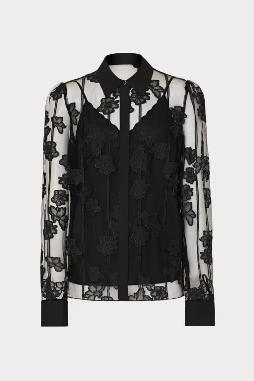 MILLY Tops-Ashton 3D Butterfly Embroidery Blouse