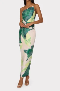 MILLY Cocktail Dresses-Asymetrical Tropical Forest Jacquard Midi Dress