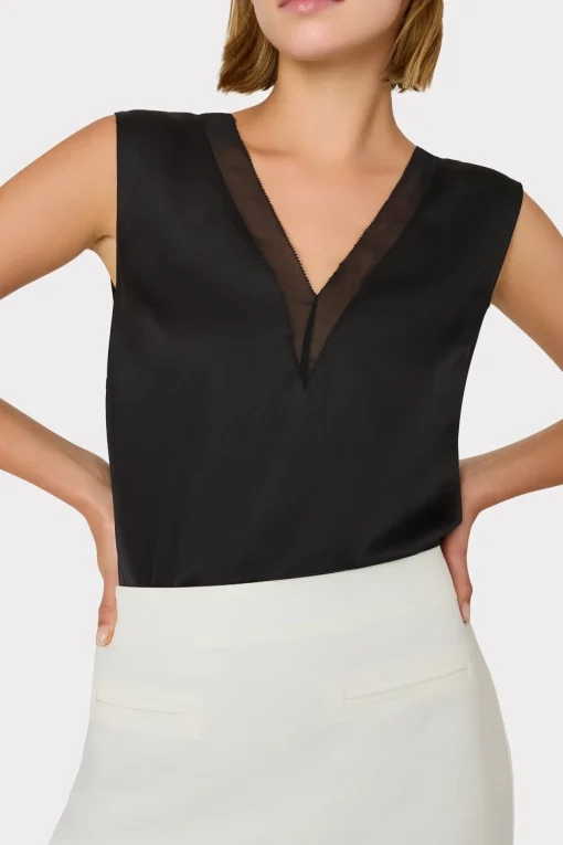 MILLY Tops-Avianna Satin Sleeveless Top