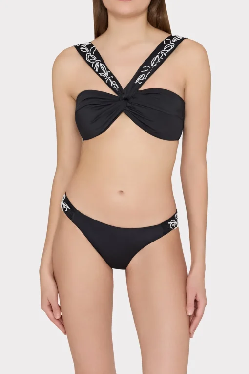 MILLY Jumpsuits & Rompers-Beaded Applique Shoulder Draped Bikini Top