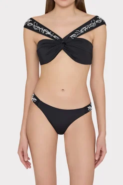 MILLY Jumpsuits & Rompers-Beaded Applique Shoulder Draped Bikini Top