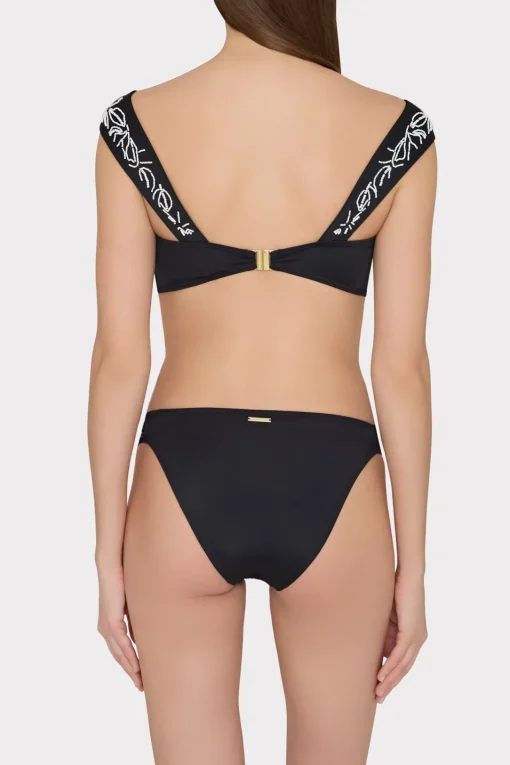 MILLY Jumpsuits & Rompers-Beaded Applique Shoulder Draped Bikini Top