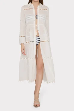 MILLY Cover-Ups-Beaded Cotton Voile Cover-Up Dress
