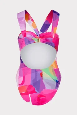 MILLY Jumpsuits & Rompers-Betsy Rainbow Waterfall Draped Bandeau One Piece