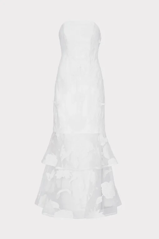 MILLY White Dresses-3D Butterfly Embroidery Strapless Dress