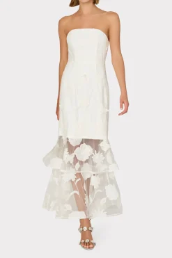MILLY White Dresses-3D Butterfly Embroidery Strapless Dress