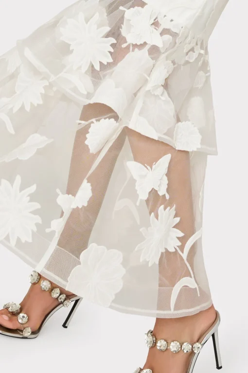 MILLY White Dresses-3D Butterfly Embroidery Strapless Dress