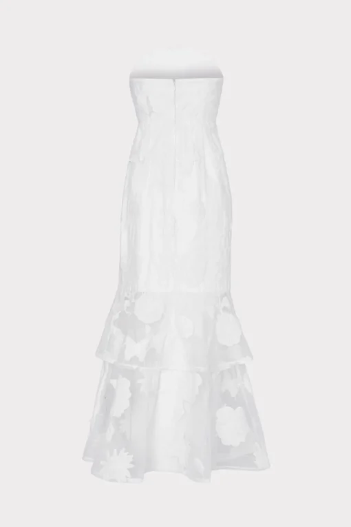 MILLY White Dresses-3D Butterfly Embroidery Strapless Dress
