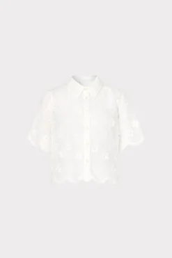 MILLY Cover-Ups-3D Floral Cotton Eyelet Button Up Top
