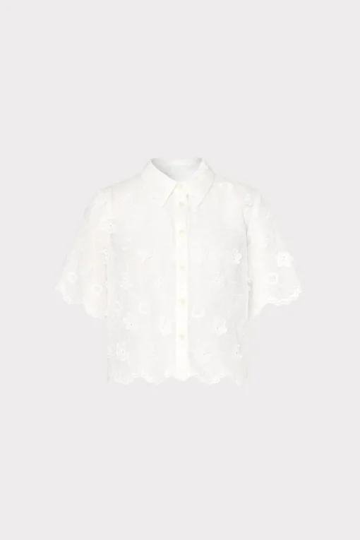 MILLY Cover-Ups-3D Floral Cotton Eyelet Button Up Top