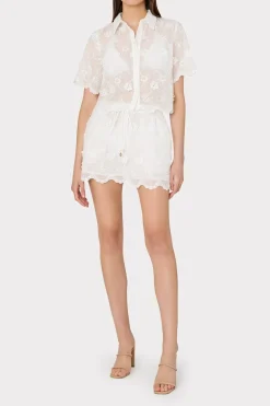 MILLY Cover-Ups-3D Floral Cotton Eyelet Button Up Top