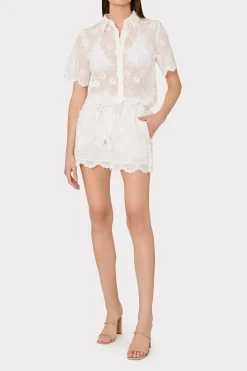 MILLY Cover-Ups-3D Floral Cotton Eyelet Shorts