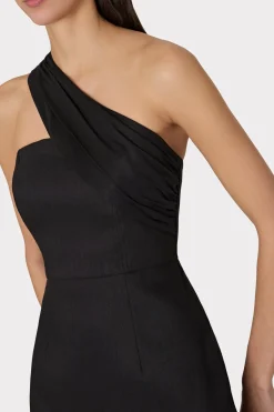 MILLY Guest Of Dresses-Draped One Shoulder Linen Dress