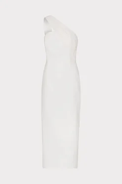 MILLY White Dresses-Draped One Shoulder Linen Dress