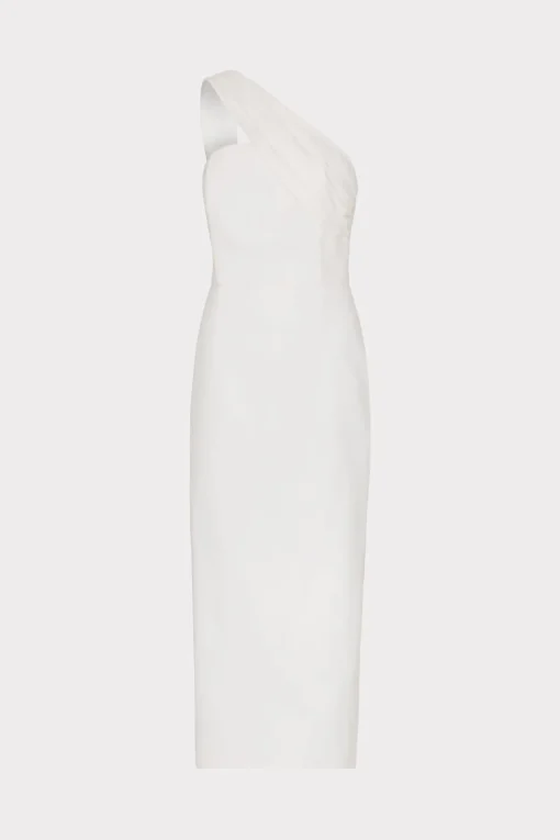 MILLY White Dresses-Draped One Shoulder Linen Dress