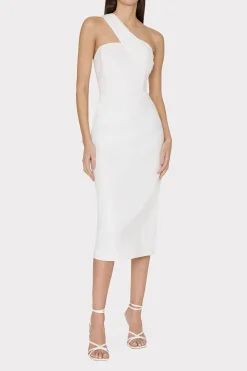 MILLY White Dresses-Draped One Shoulder Linen Dress