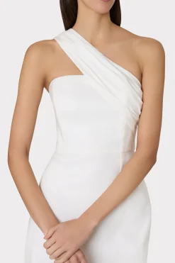 MILLY White Dresses-Draped One Shoulder Linen Dress