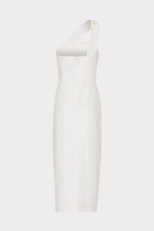 MILLY White Dresses-Draped One Shoulder Linen Dress