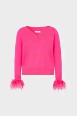 MILLY Jumpsuits & Rompers-Feather Cuff V-Neck Sweater