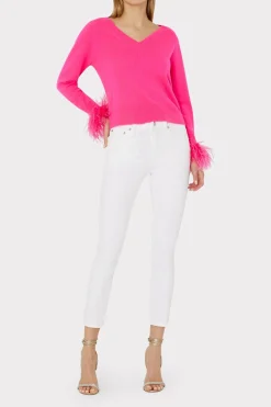 MILLY Jumpsuits & Rompers-Feather Cuff V-Neck Sweater