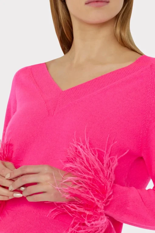 MILLY Jumpsuits & Rompers-Feather Cuff V-Neck Sweater