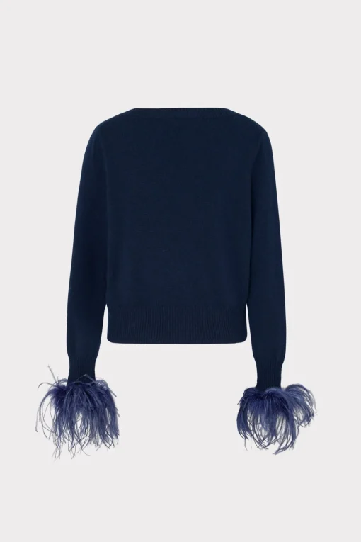 MILLY Sweaters & Knits-Feather Cuff V-Neck Sweater