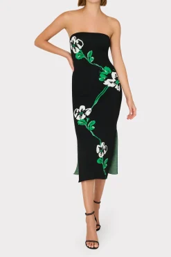 MILLY Day Dresses-Floral Jacquard Strapless Midi Dress