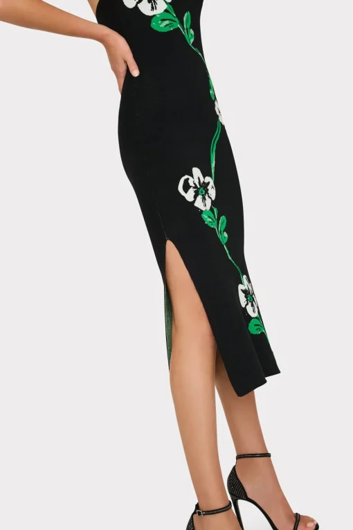 MILLY Day Dresses-Floral Jacquard Strapless Midi Dress
