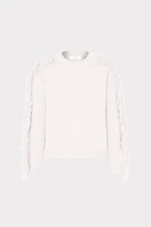 MILLY Sweaters & Knits-Fringe Sleeve Crewneck Sweater