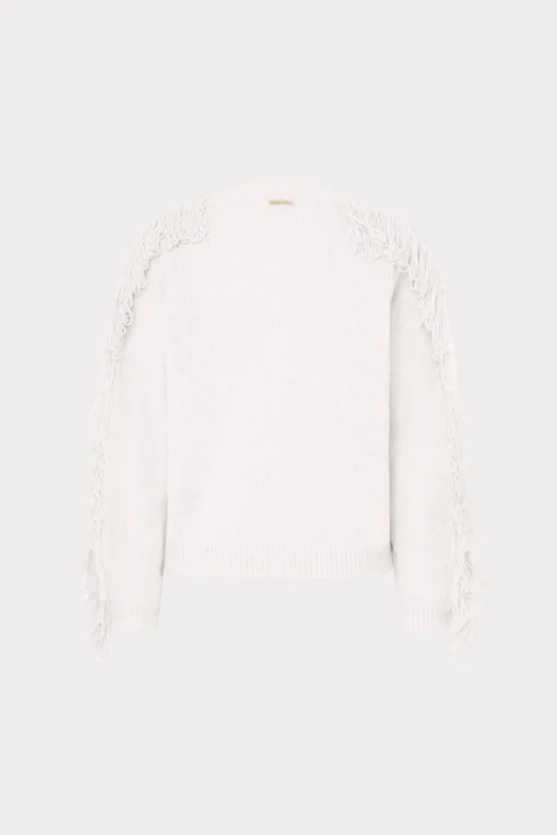 MILLY Sweaters & Knits-Fringe Sleeve Crewneck Sweater