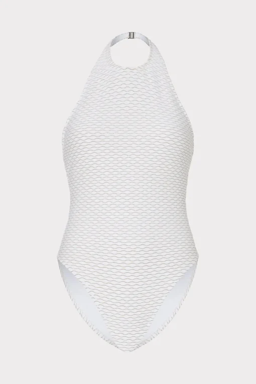 MILLY One Piece Swimsuits-Jackie Textured Waves Halter One Piece