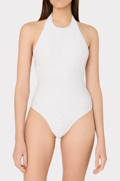 MILLY One Piece Swimsuits-Jackie Textured Waves Halter One Piece