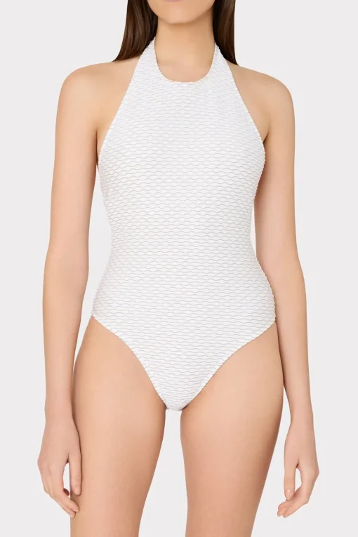 MILLY One Piece Swimsuits-Jackie Textured Waves Halter One Piece