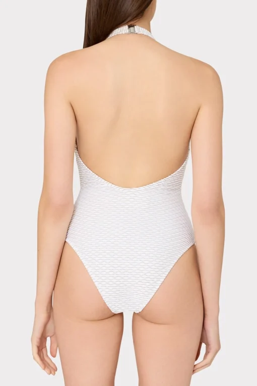 MILLY One Piece Swimsuits-Jackie Textured Waves Halter One Piece