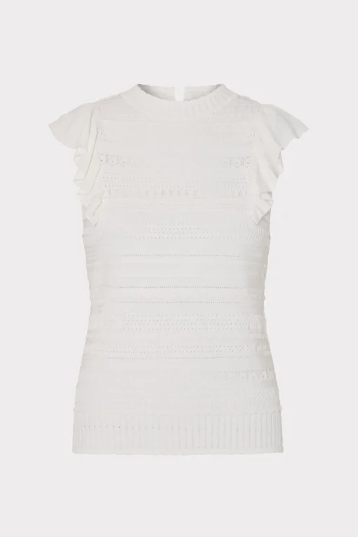 MILLY Tops-Knit Pointelle Flutter Sleeve Top
