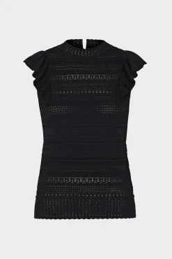 MILLY Tops-Knit Pointelle Flutter Sleeve Top