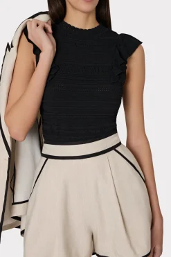 MILLY Tops-Knit Pointelle Flutter Sleeve Top