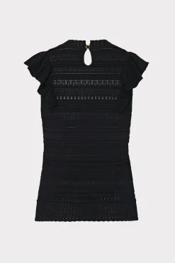 MILLY Tops-Knit Pointelle Flutter Sleeve Top