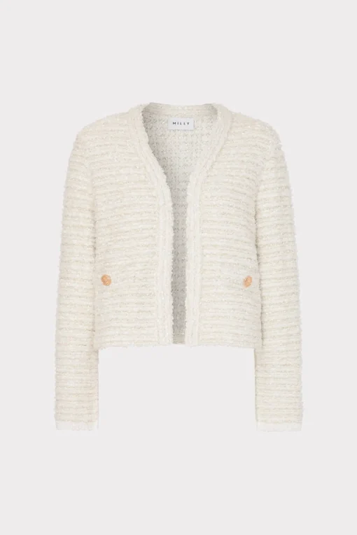 MILLY Coats & Jackets-Knit Textured Boucle Cardigan Jacket