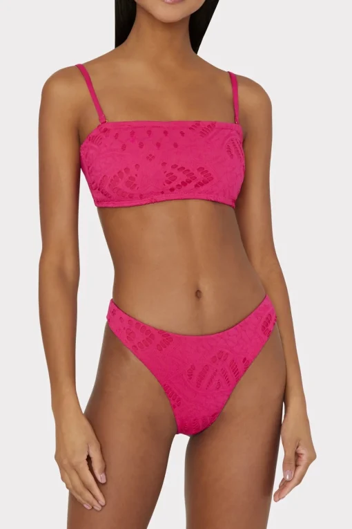 MILLY Bikinis-Lace Eyelet Bandeau Bikini Top