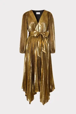 MILLY Maxi Dresses-Liora Pleated Lame Dress