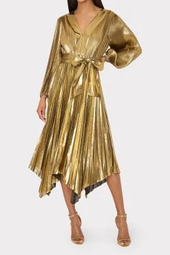 MILLY Maxi Dresses-Liora Pleated Lame Dress